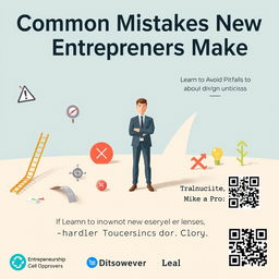 A professional and polished poster focusing on guiding new entrepreneurs to overcome common mistakes and handle criticism effectively