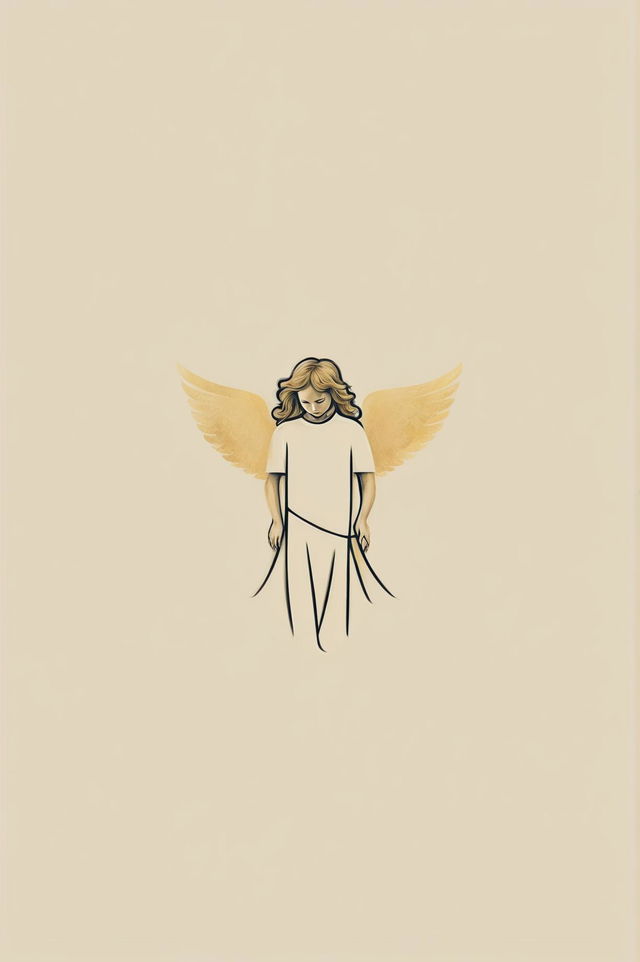 A minimalist, high-quality digital art design for a graphic tee featuring a stylized, abstract depiction of an angel