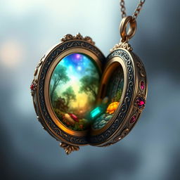 A beautifully crafted, powerful locket featuring intricate designs and inlaid gemstones