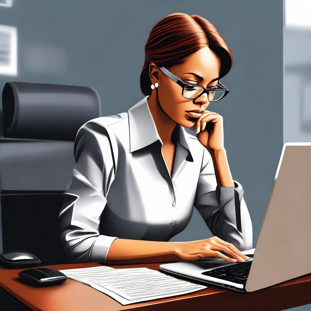 A digital art image of a diligent working woman