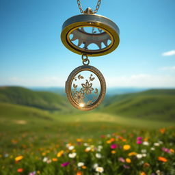 A locket gracefully falling from the sky towards the earth, capturing a moment of elegance and wonder