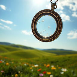 A locket gracefully falling from the sky towards the earth, capturing a moment of elegance and wonder
