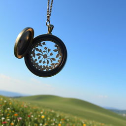 A locket gracefully falling from the sky towards the earth, capturing a moment of elegance and wonder