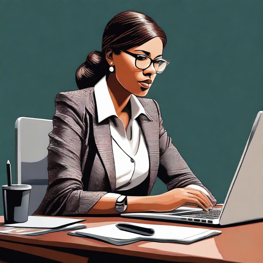 A digital art image of a diligent working woman