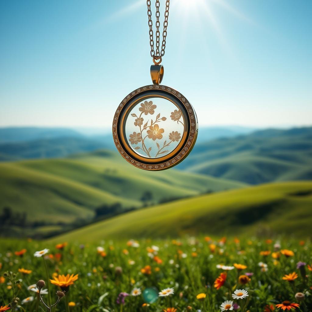 A locket gracefully falling from the sky towards the earth, capturing a moment of elegance and wonder