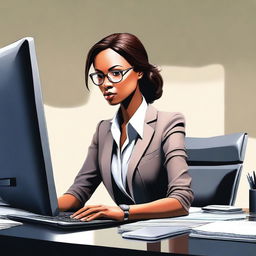 A digital art image of a diligent working woman