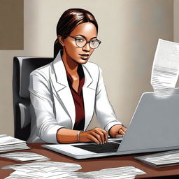 A digital art image of a diligent working woman