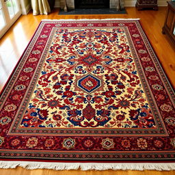 A beautifully intricate Chaleshdory rug, featuring traditional Persian designs with vibrant colors including deep reds, blues, and golds