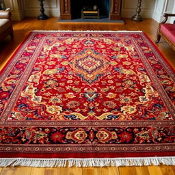 A beautifully intricate Chaleshdory rug, featuring traditional Persian designs with vibrant colors including deep reds, blues, and golds