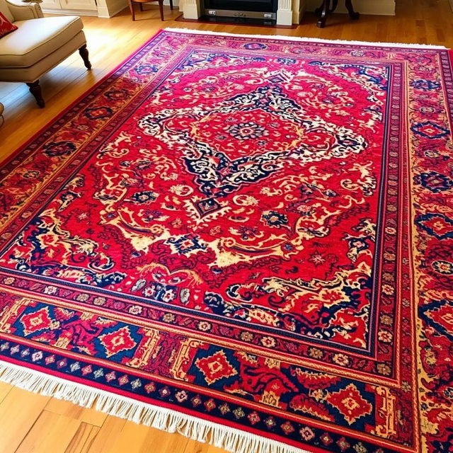 A beautifully intricate Chaleshdory rug, featuring traditional Persian designs with vibrant colors including deep reds, blues, and golds