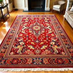 A beautifully intricate Chaleshdory rug, featuring traditional Persian designs with vibrant colors including deep reds, blues, and golds