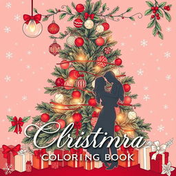 An elegant and tasteful cover for an adult coloring book with an erotic Christmas theme designed for couples