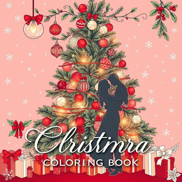 An elegant and tasteful cover for an adult coloring book with an erotic Christmas theme designed for couples