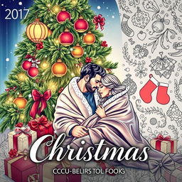 A captivating cover for a highly erotic adult coloring book centered around a Christmas theme for couples