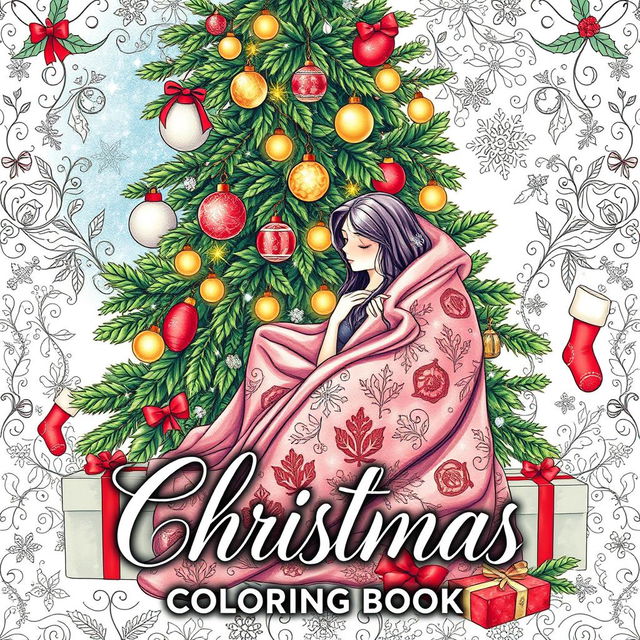 A captivating cover for a highly erotic adult coloring book centered around a Christmas theme for couples