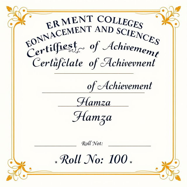 A beautifully designed certificate featuring the heading 'Government College of Management and Sciences' prominently at the top, in elegant and bold font