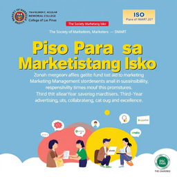 A visually appealing and informative poster for 'Piso Para sa Marketistang Isko', highlighting the donation initiative led by The Society of Marketers - SMART at Dr