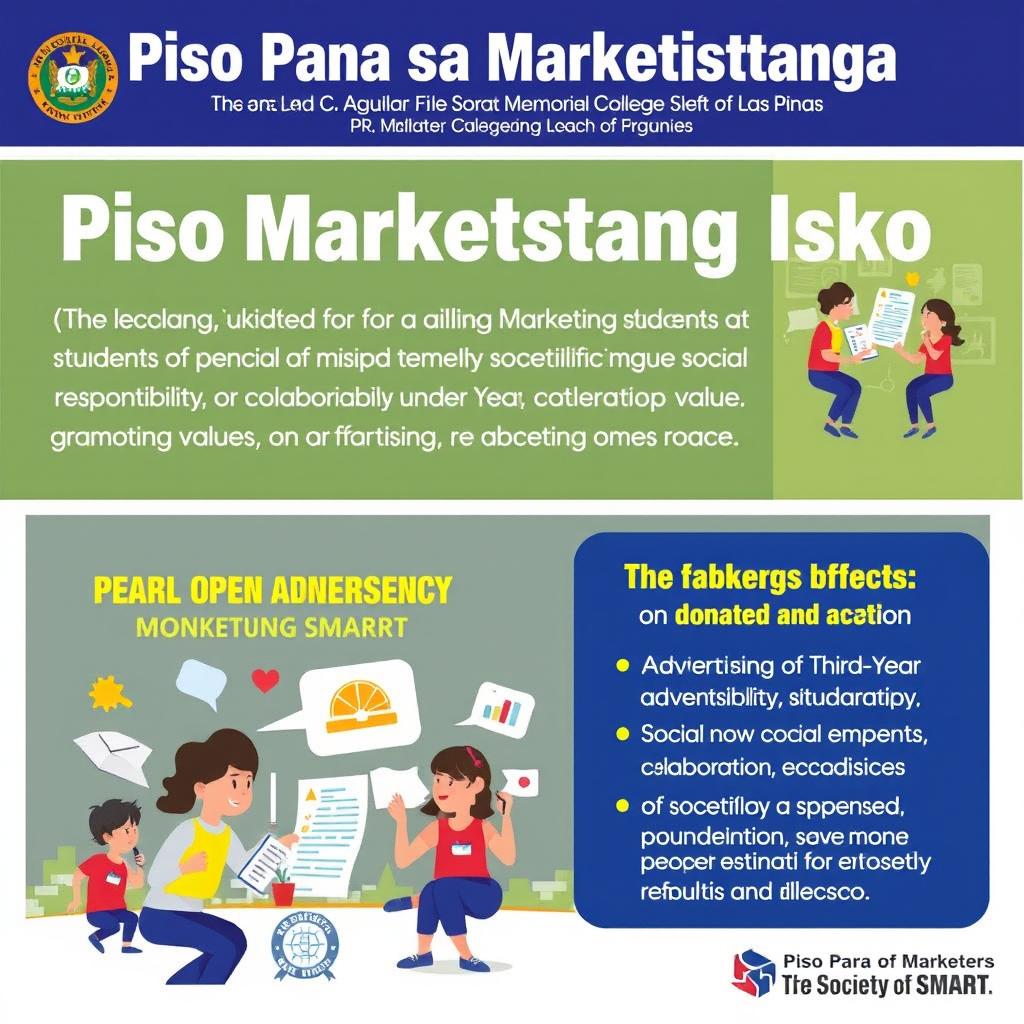 A visually appealing and informative poster for 'Piso Para sa Marketistang Isko', highlighting the donation initiative led by The Society of Marketers - SMART at Dr