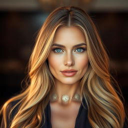A portrait of a stunningly beautiful woman with a captivating gaze and an inviting expression