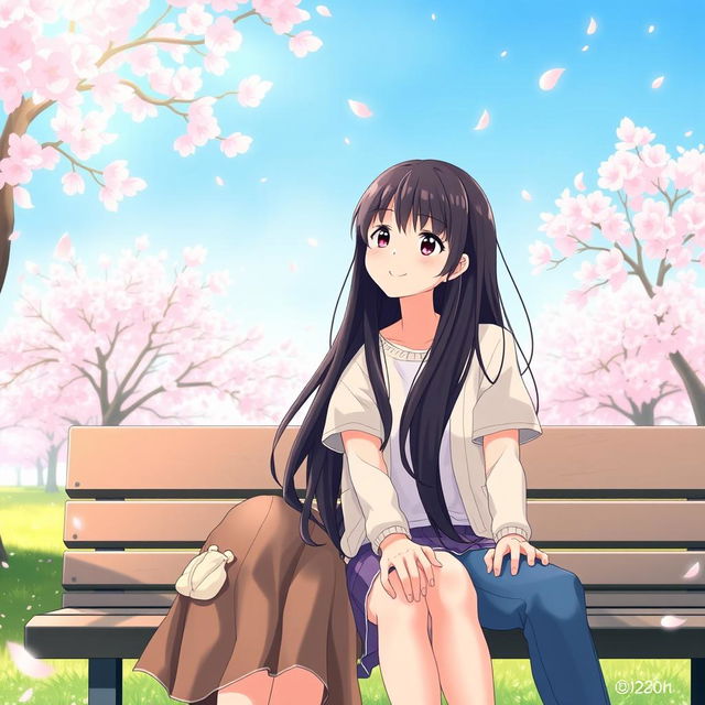 A serene and intimate illustration featuring Sawako from a popular anime, sitting together with a friend in a peaceful park