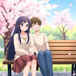 A serene and intimate illustration featuring Sawako from a popular anime, sitting together with a friend in a peaceful park