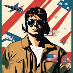 A flat graphic image inspired by the movie Top Gun, showcasing highest quality and vivid colours