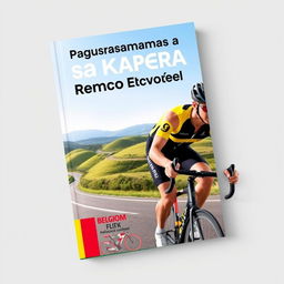 A vibrant brochure cover design featuring Remco Evenepoel, the professional cyclist