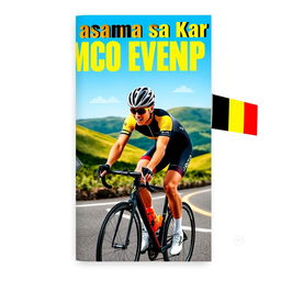 A vibrant brochure cover design featuring Remco Evenepoel, the professional cyclist