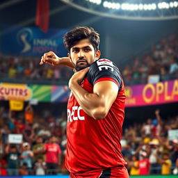An imaginary scene depicting Bhuvneshwar Kumar wearing the Royal Challengers Bangalore (RCB) jersey in IPL 2025