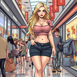 A comic book illustration of a sexy, beautiful, and innocent young woman