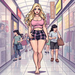 A comic book illustration of a sexy, beautiful, and innocent young woman