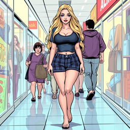 A comic book illustration of a sexy, beautiful, and innocent young woman