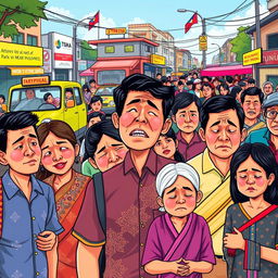 A vibrant illustration depicting the social and cultural dimensions of stress in Filipino society