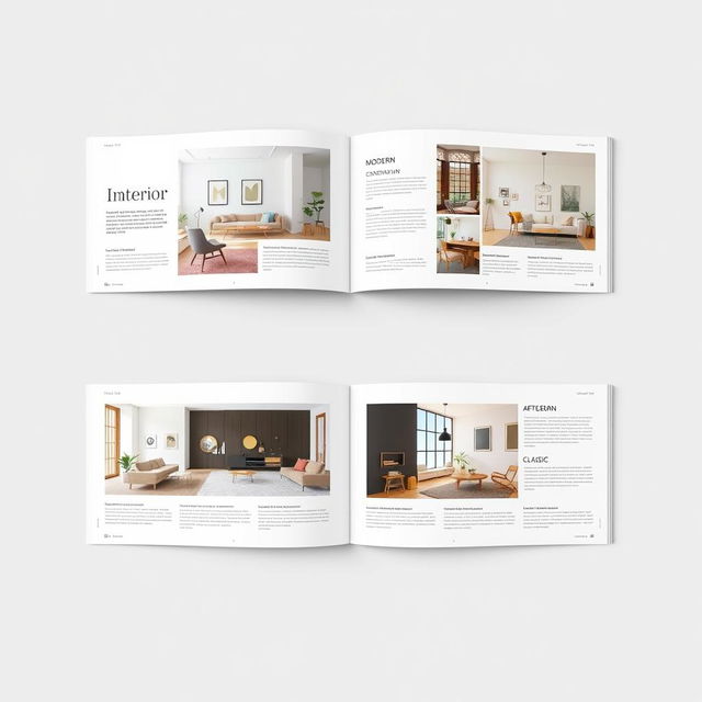 A professional and minimalist layout for an interior design catalogue, featuring clean lines and a cohesive design theme