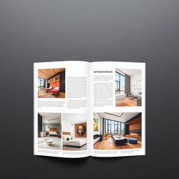A professional and simple A4 layout for an interior design catalogue, featuring full-page high-resolution images of beautifully designed interiors with minimal text