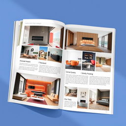 A professional and simple A4 layout for an interior design catalogue, featuring full-page high-resolution images of beautifully designed interiors with minimal text