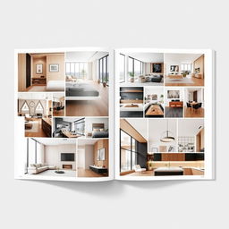A professional and simple A4 layout for an interior design catalogue, featuring full-page high-resolution images of stunning interior designs without any text