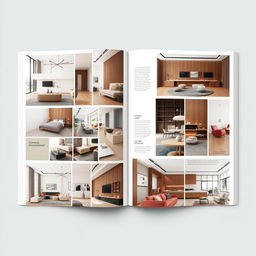 A professional and simple A4 layout for an interior design catalogue, featuring full-page high-resolution images of stunning interior designs without any text
