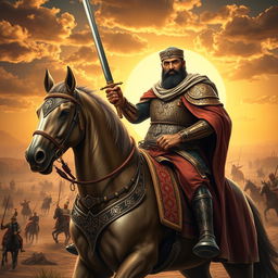 A captivating historical depiction of Khalid Bin Alwaleed, the legendary Arab general known for his military prowess during the early Islamic conquests
