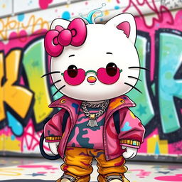 A humorous and playful depiction of a character inspired by Hello Kitty, styled in a choni fashion