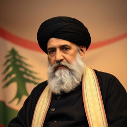 A dignified portrait of Musa al-Sadr, a prominent Lebanese religious and political leader