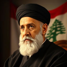 A dignified portrait of Musa al-Sadr, a prominent Lebanese religious and political leader
