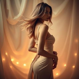 An artful, soft-focus portrait of a beautiful female figure with an emphasis on elegance and allure