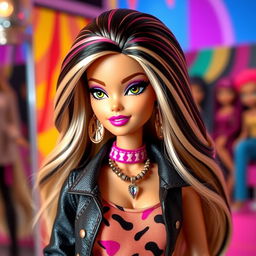 A creative fusion character combining elements of Barbie and Bratz dolls