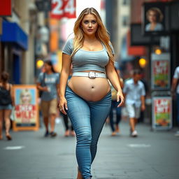 A tall, sexy, beautiful, sweetly innocent fat hourglass shaped girl with medium breasts and soft, ultra-wide, round saddle bag hips