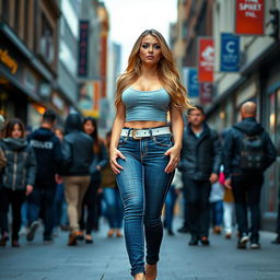 A tall, sexy, beautiful, sweetly innocent thick hourglass shaped girl with medium breasts and soft, ultra-wide, round saddle bag hips