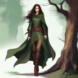 A high quality digital art image of a tall and slim female half-elf