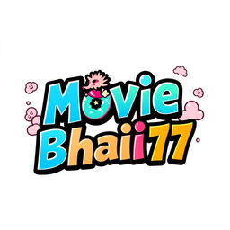 A vibrant and stylish text logo design featuring the words "Movie Bhai 77" in a playful Japanese anime theme