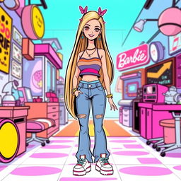 A nostalgic and stylish illustration of a 2000s-inspired Barbie character