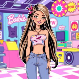 A nostalgic and stylish illustration of a 2000s-inspired Barbie character